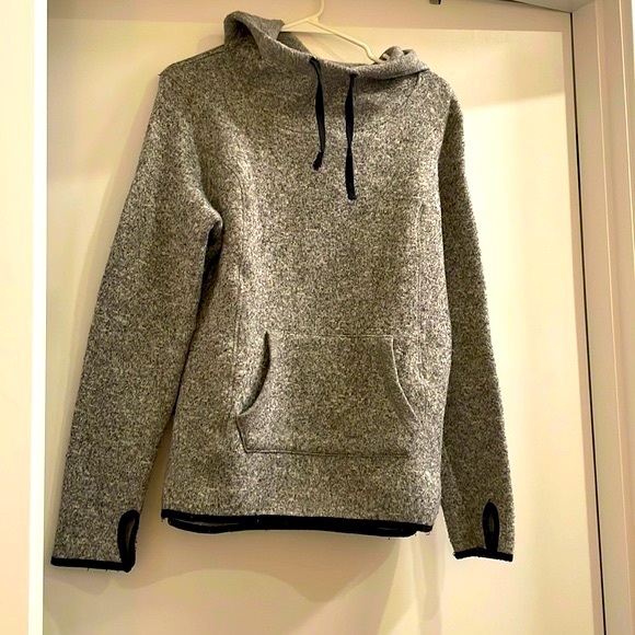 Danskin Now Tops - Grey w/Black Trim Fleece Pullover Hoodie